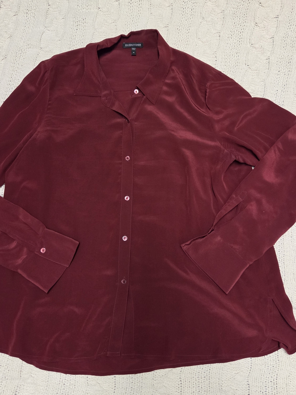 Eileen Fisher Deep Burgundy Silk-Blend Button Blouse